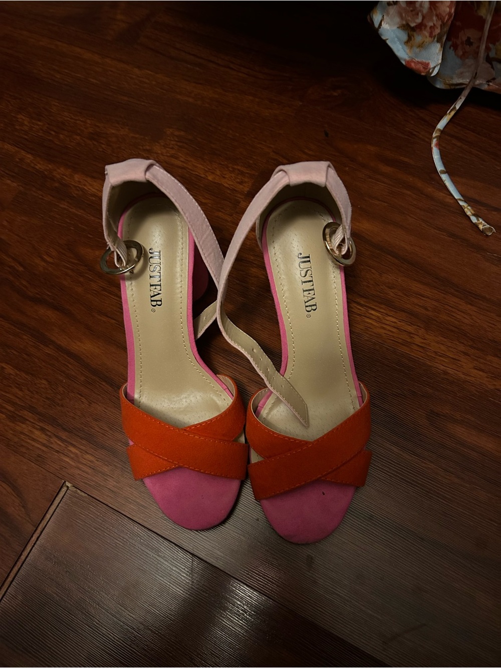 JustFab Pink and Orange Two-Tone Strappy Ankle-Heel Sandals